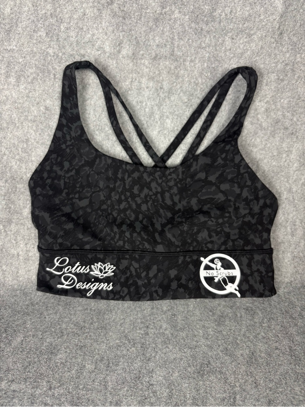 Lululemon Black Gray Strappy Sports Bra Size 6 Custom Logo